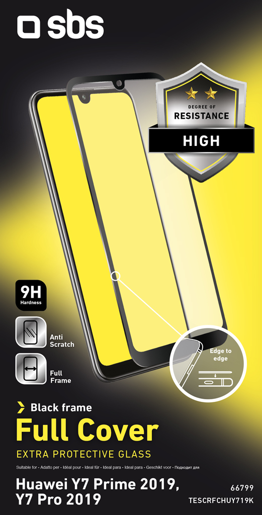 SBS - Tvrdené sklo Full Cover pre Huawei Y7 2019/Y7 Prime 2019/Y7 Pro 2019, čierna TESCRFCHUY719K