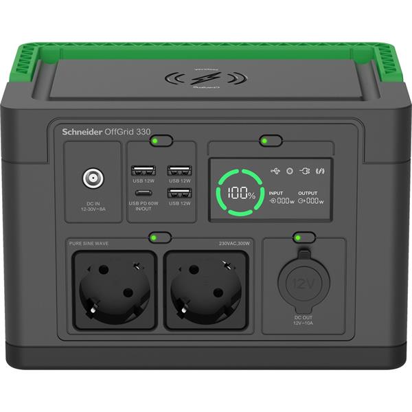 Schneider OffGrid Portable Power Station 330, 332Wh Lithium-ion, 2 Schuko, Sinewave PPS330-GR