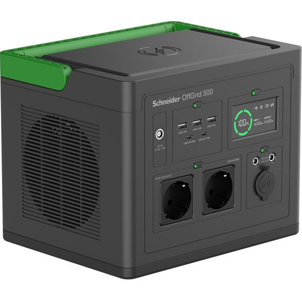 Schneider OffGrid Portable Power Station 500, 517Wh Lithium-ion, 2 Schuko, Sinewave PPS500-GR