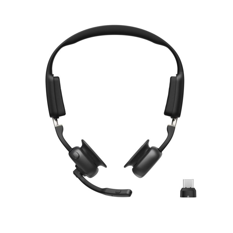 Shokz OpenMeet UC, USB-C adaptér, Bluetooth náhlavní sluchátka před uši s mikrofonem, černá 0810160665281