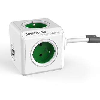Sieťový kábel 230V predlžovací, CEE7 (vidlica)-POWERCUBE, 1.5m, EXTENDED USB, zelený, POWERCUBE, 4 8718444085812