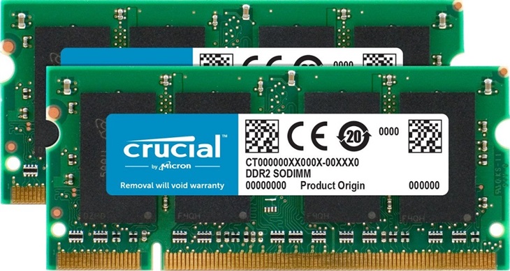 SO-DIMM kit 2GB DDR2-800 MHz Crucial CL6, 2x1GB CT2KIT12864AC800