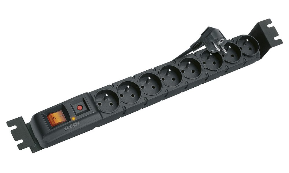 Solarix napajeci panel ACAR, S8 FA 3m, 8 pozic BK včetně držáků do 19" lišt 1U, ACAR-S8-FA 80593012