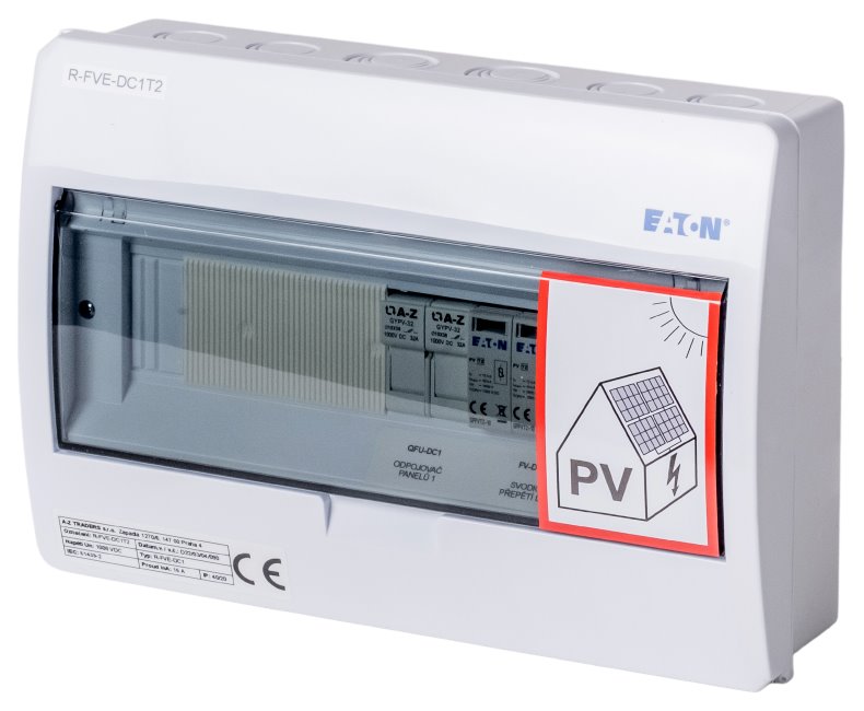 Solarmi DC1T2 osazený rozvaděč pro fotovoltaiku, svodič, odpojovač, pojistky R-FVE-DC1T2