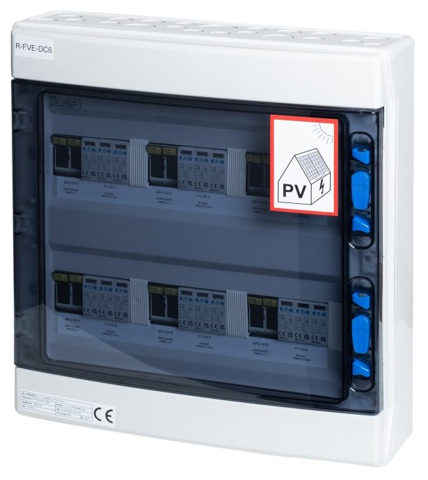 Solarmi DC6 osazený rozvaděč pro fotovoltaiku, 6x svodič, 6x odpojovač, pojistky R-FVE-DC6