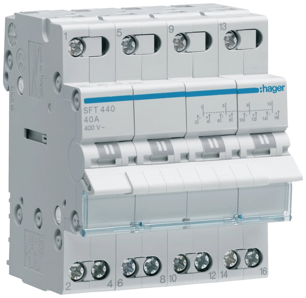 Solarmi HAGER SFT440 4P 40A, přepínač sítí, skupinový