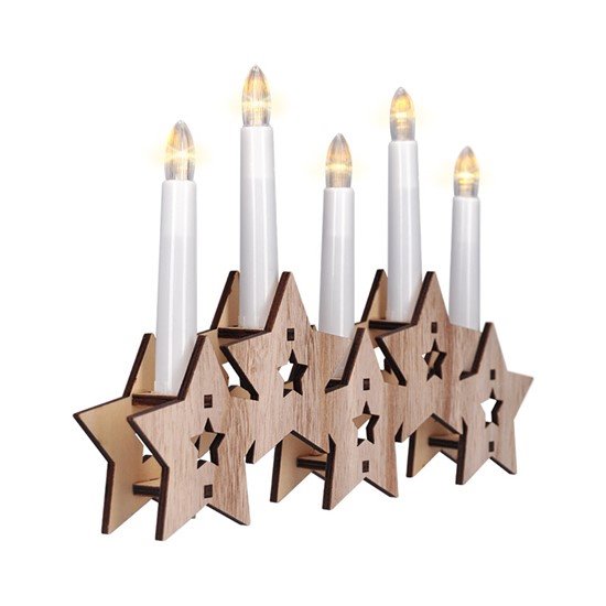 Solight LED drevený svietnik, 5x LED, prírodné drevo, 2x AA 1V222