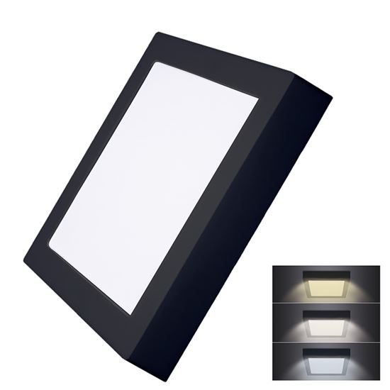 Solight LED mini panel CCT, prisazený, 18W, 1530lm, 3000K, 4000K, 6000K, štvorcový, čierna farba WD173-B