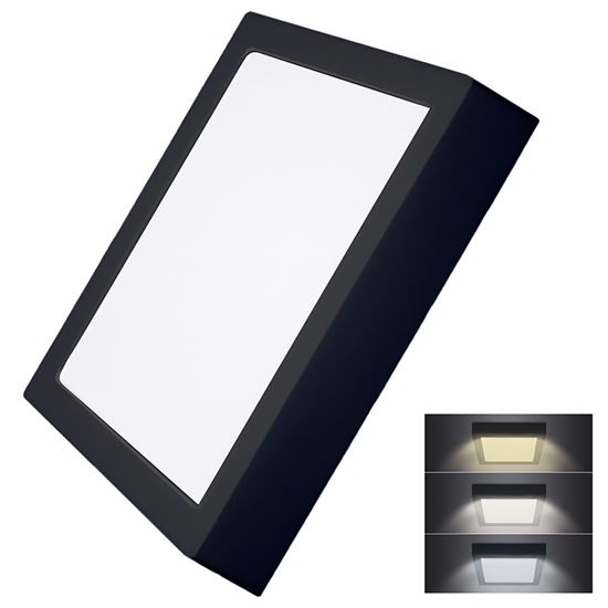 Solight LED mini panel CCT, prisazený, 24W, 1800lm, 3000K, 4000K, 6000K, štvorcový, čierna farba WD175-B