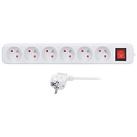 Solight predlžovací prívod 3m, 6 zásuviek, vypínač, 16A/3680W, PVC, biely PP72X
