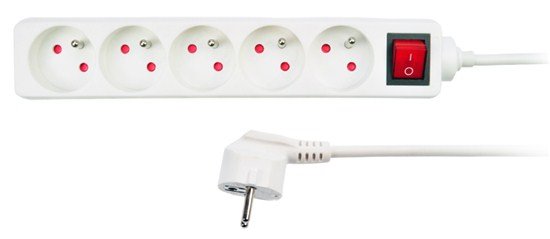 Solight predlžovací prívod, 5 zásuviek, biely, vypínač, 2m PP51