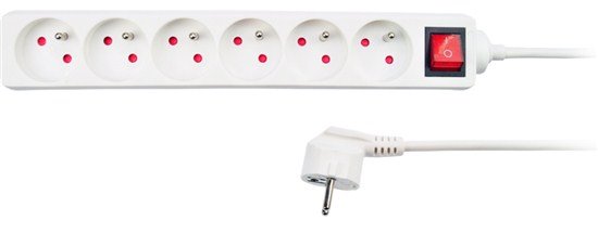 Solight predlžovací prívod, 6 zásuviek, biely, vypínač, 2m PP71