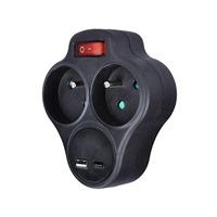 Solight rozbočka s USB A+C nabíječkou, 2 x 10A, černá, vypínač P99USBC-B