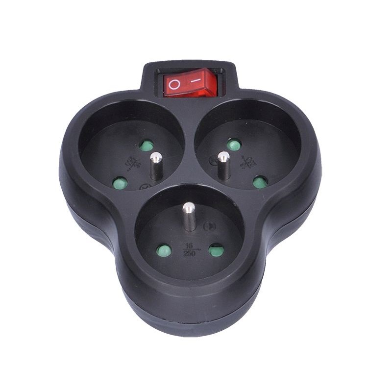 Solight rozbočovač, 3 x 10A, čierny, vypínač 8592718020378