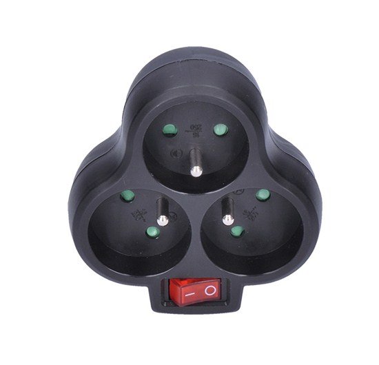 Solight rozbočovač, 3 x 10A, čierny, vypínač P99B