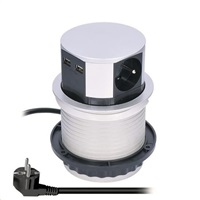 Solight výsuvný blok zásuvek, 3 zásuvky, 2x USB, kruhový tvar nízký, prodlužovací přívod 1,5m, 3 x 1mm2, stříbr PP100USB