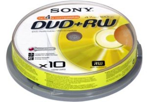 SONY DVD+RW 4,7GB, 4x, 10 ks (10DPW-120ASP) CAKE BOX 10DPW120ASP