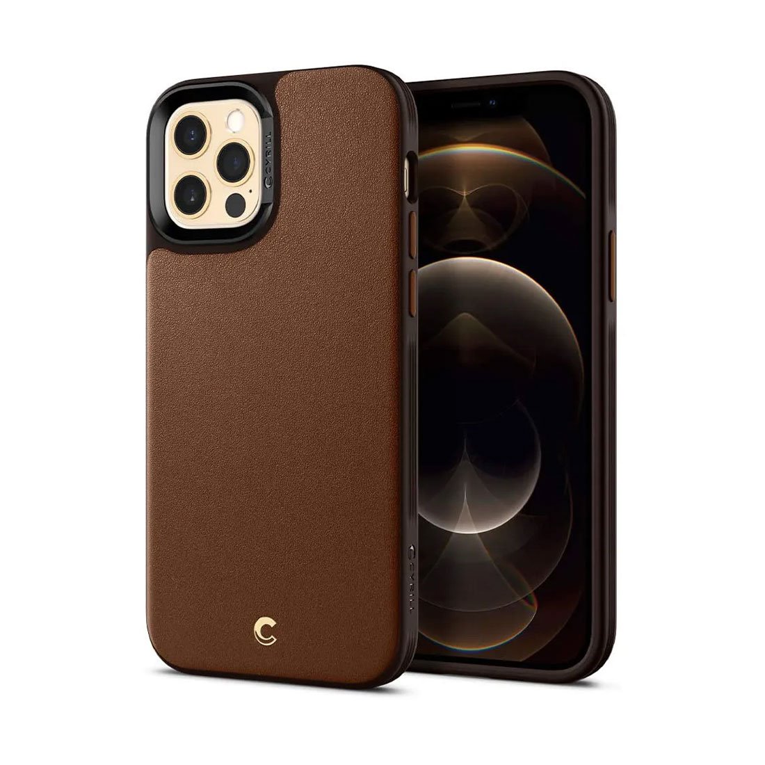 Spigen kryt Leather Brick pre iPhone 12/12 Pro - Saddle Brown ACS01733