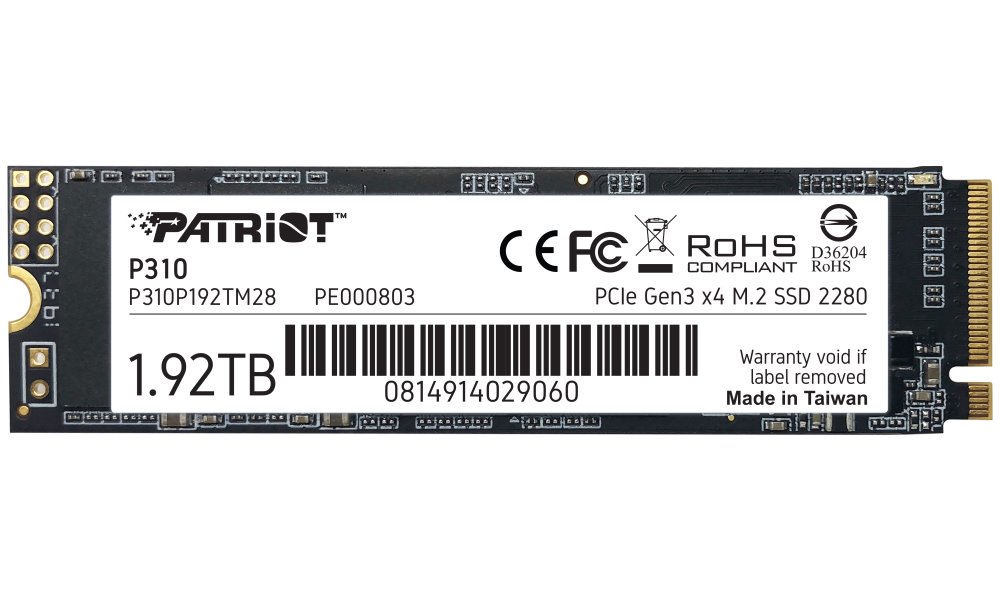 SSD 1920GB PATRIOT P310 M.2 NVMe, Gen3x4 P310P192TM28