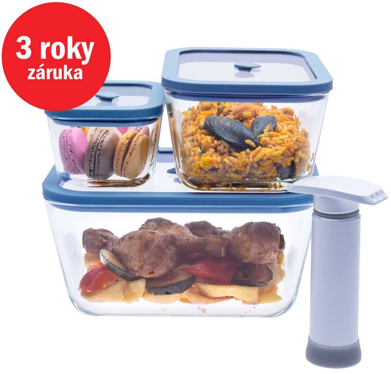 STATUS Viva 4-dielny set sklenených vákuových dóz 131202, modrá 3831091709889