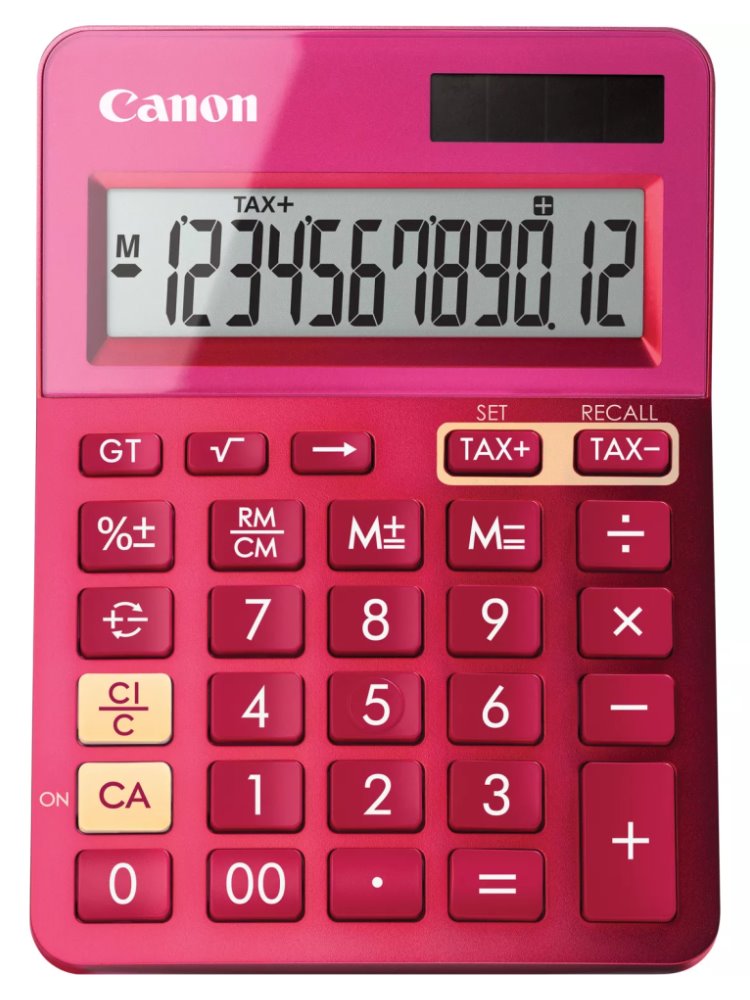 stolová kalkulačka CANON LS-123K ružová, 12 miest, solárne napájanie + batérie 9490B003