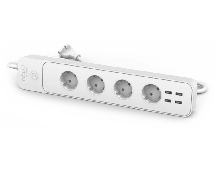 STRONG chytrý Wi-Fi přívod Helo-POWER-4-EU/ tlačítka ON/OFF/ 4x EU zásuvka/ 4x USB/ kompatibilní s Google a Alexa/ bílá