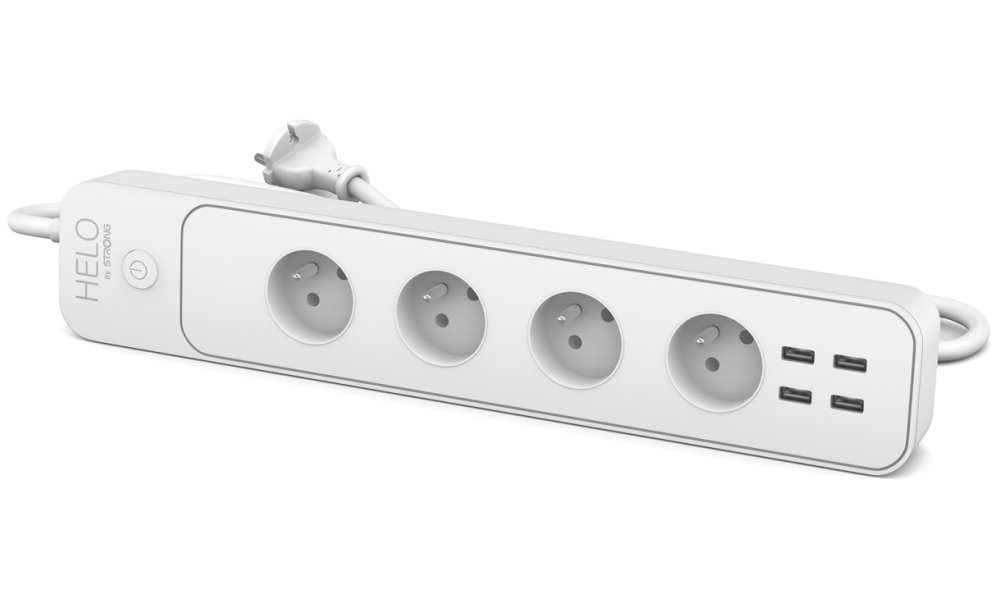 STRONG chytrý Wi-Fi přívod Helo-POWER-4-FR/ tlačítka ON/OFF/ 4x FR zásuvka/ 4x USB/ kompatibilní s Google a Alexa/ bílá