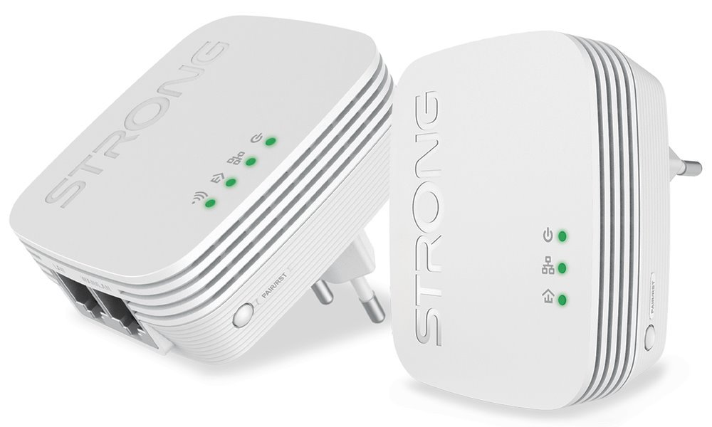 STRONG sada 2 adaptérů Powerline WI-FI 600 DUO MINI/ Powerline 600 Mbit/s/ Wi-Fi 300 Mbit/s/ 2x LAN/ bílý PLW600MDUO