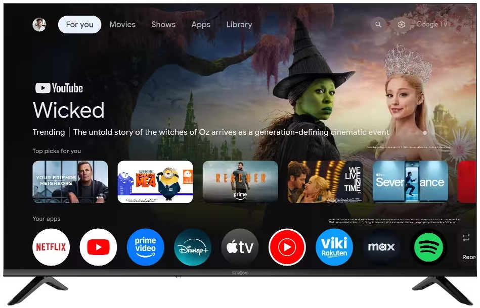 STRONG SMART LED TV 55"/ SRT55UH7773/ UHD/ 3840x2160/ DVB-T2/C/S2/ H.265/HEVC/ 4xHDMI/ 2xUSB/ Wi-Fi/ LAN/ G/ ANDROID 14