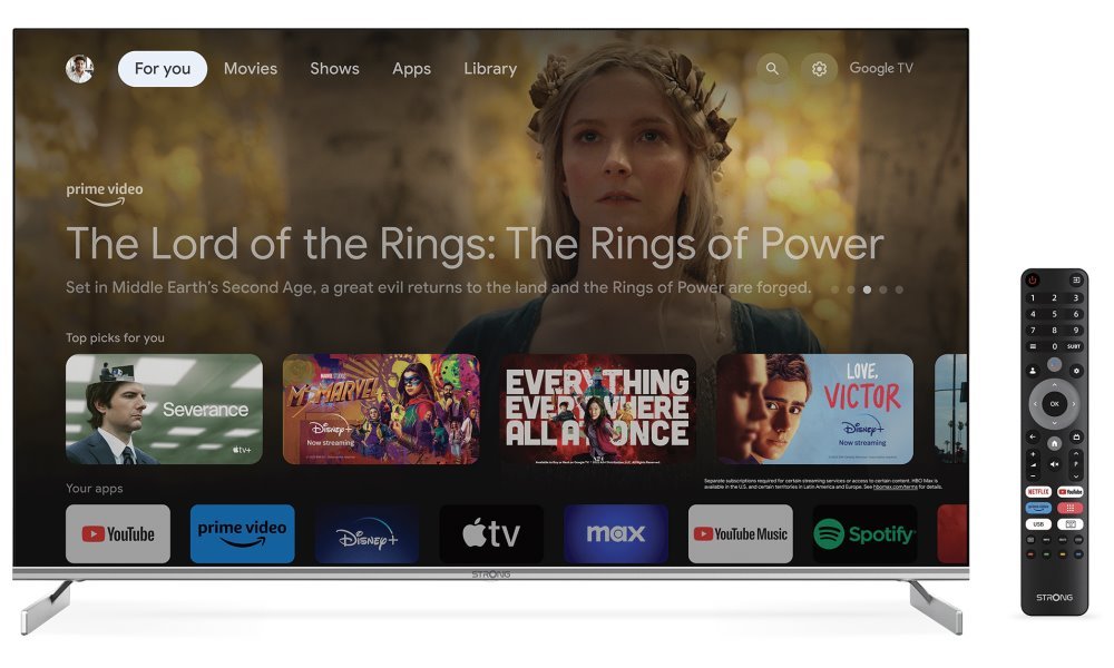 STRONG SMART QLED TV 50"/ SRT50UF8733/ UHD/ 3840x2160/ DVB-T2/C/S2/ H.265/HEVC/ 3xHDMI/ 2xUSB/ Wi-Fi/ LAN/ G/ ANDROID 1