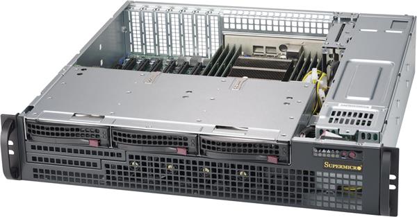 Supermicro 2U chassis, 3 x 3.5" hot-swap SAS/SATA drive bay, 7 low-profile expansion slot, 800 RPSU CSE-825MBTQC-R802LPB