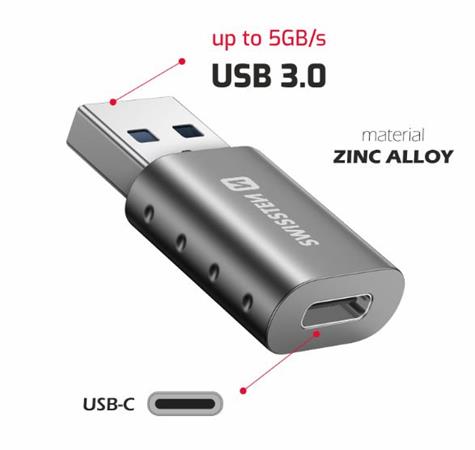 Swissten adapter usb-a(m)/usb-c(f) 55500200