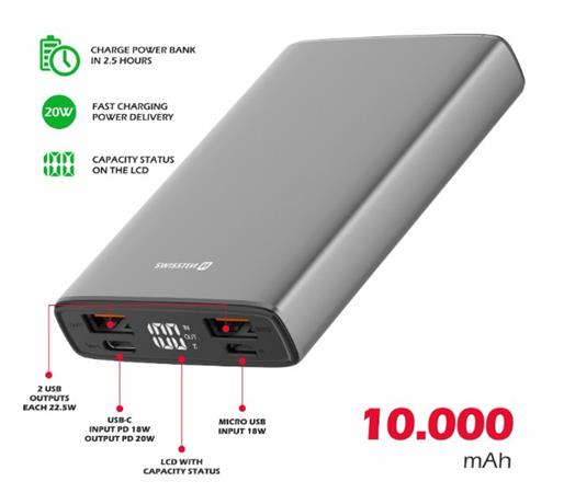 SWISSTEN ALUMINUM POWER BANK 10000 mAh 22013915