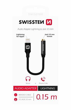SWISSTEN AUDIO ADAPTÉR TEXTILE LIGHTNING /JACK(samice) 0,15 M ČERNÝ 73501211