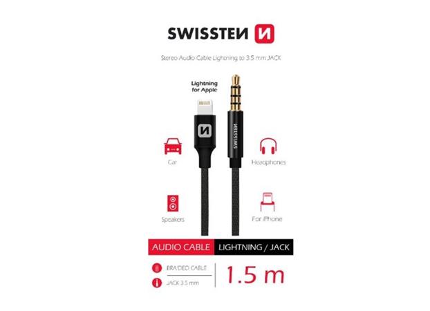 SWISSTEN AUDIO ADAPTÉR TEXTILE LIGHTNING (samec)/3,5 mm JACK(samec) 1,5 M ČERNÝ 73501213