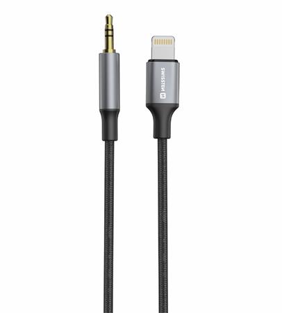 SWISSTEN AUDIO ADAPTÉR TEXTILE LIGHTNING (samec) / 3,5 mm JACK (samec) 1,5 M ČERNÝ (nahrazuje 73501213) 73502307