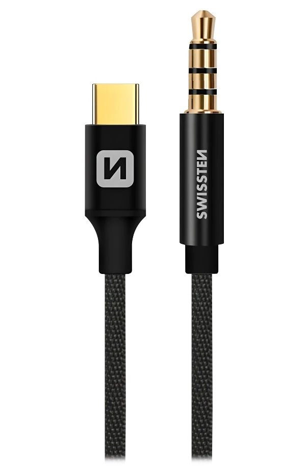 SWISSTEN AUDIO ADAPTÉR TEXTILE USB-C (samec)/3,5 mm JACK (samec) 1,5M ČERNÝ 73501303
