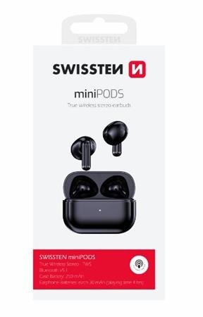 SWISSTEN BLUETOOTH TWS SLUCHÁTKA MINIPODS ČERNÁ 54200100