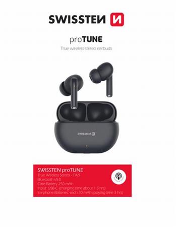 SWISSTEN BLUETOOTH TWS SLUCHÁTKA MINIPODS ČERNÁ 54400100