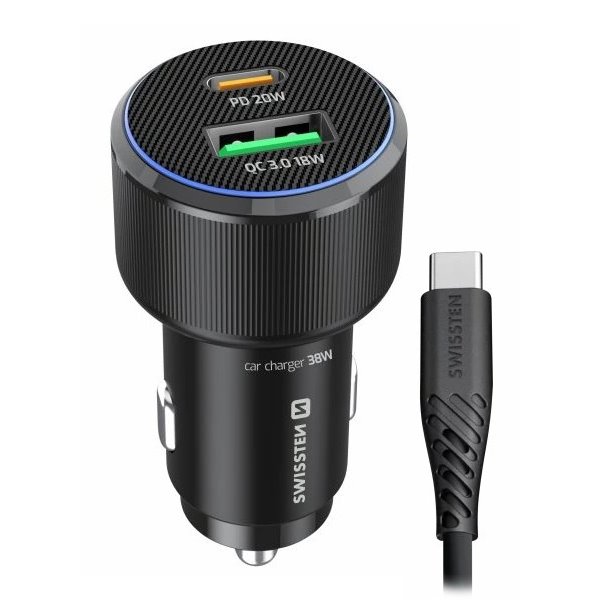 SWISSTEN CL ADAPTÉR USB-C PD + USB-A, 38W ČERNÝ + KABEL USB-C / USB-C, 1 M 20111908