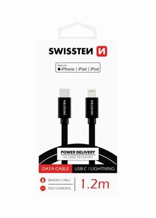SWISSTEN DATA CABLE USB-C / LIGHTNING MFi TEXTILE 1,2M BLACK 71526201