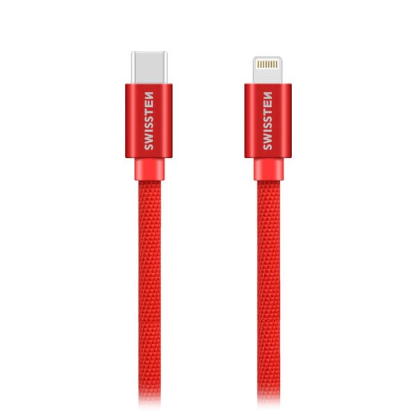 SWISSTEN DATA CABLE USB-C / LIGHTNING TEXTILE 1,2M RED 71525206
