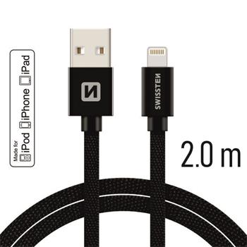 SWISSTEN DATA CABLE USB / LIGHTNING MFi TEXTILE 2,0M BLACK 71524301