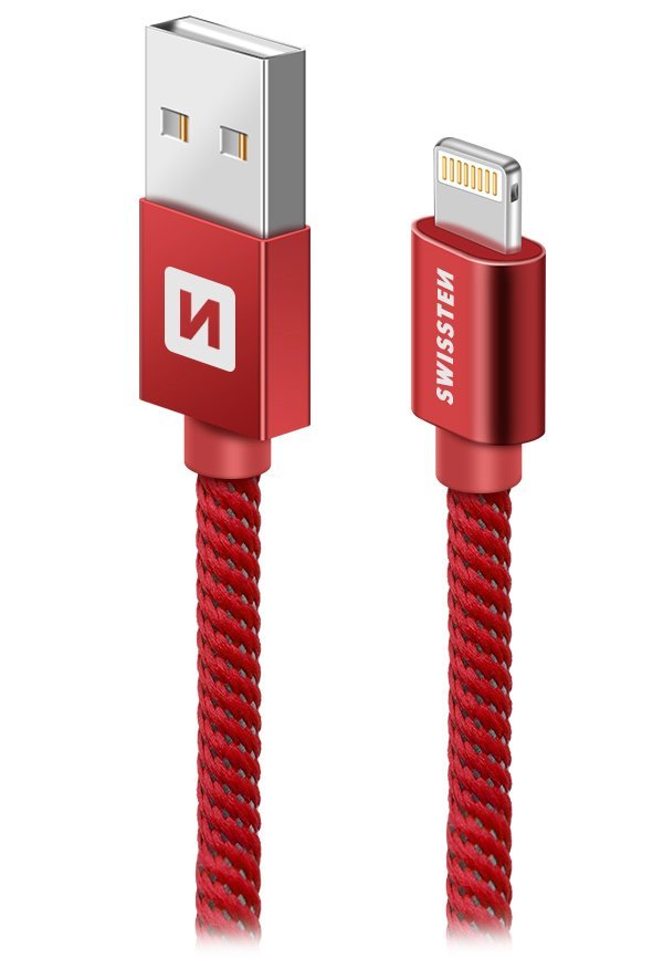 SWISSTEN DATA CABLE USB / LIGHTNING MFi TEXTILE 2,0M RED 71524306