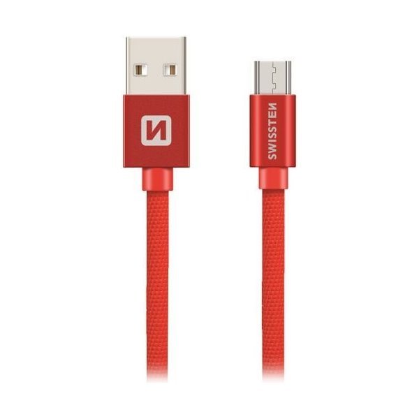 SWISSTEN DATA CABLE USB / MICRO USB TEXTILE 3,0M RED 71527301