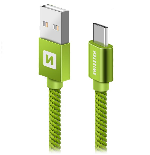 SWISSTEN DATA CABLE USB / USB-C TEXTILE 1,2M GREEN 71521207