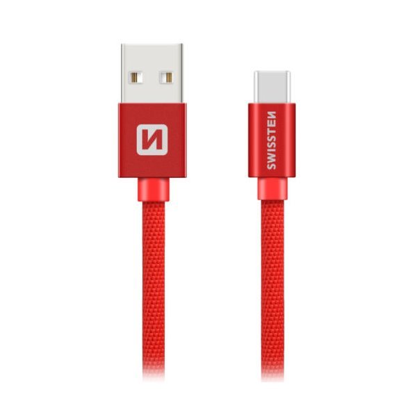 SWISSTEN DATA CABLE USB / USB-C TEXTILE 1,2M RED 71521206