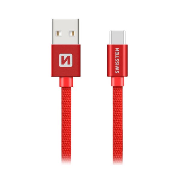 SWISSTEN DATA CABLE USB / USB-C TEXTILE 3,0M RED 71527901