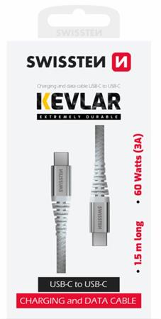 SWISSTEN DATOVÝ KABEL KEVLAR USB-C / USB-C 1,5 M BÍLÝ 71541014