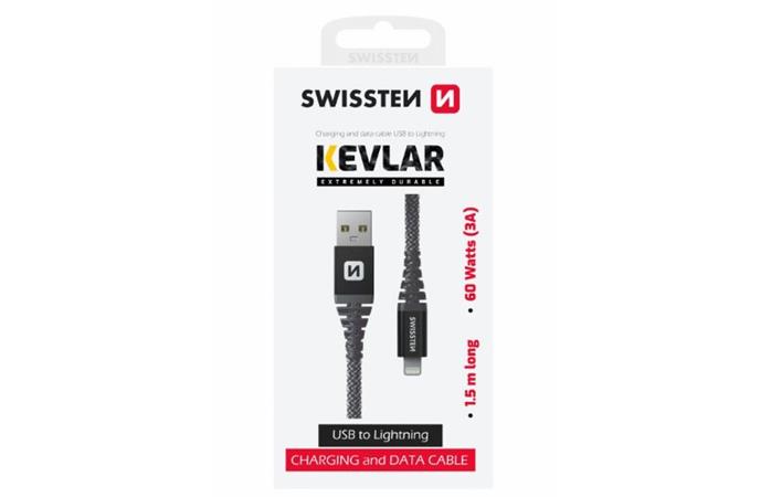 SWISSTEN DATOVÝ KABEL KEVLAR USB / LIGHTNING 1,5 M ANTRACIT 71543010